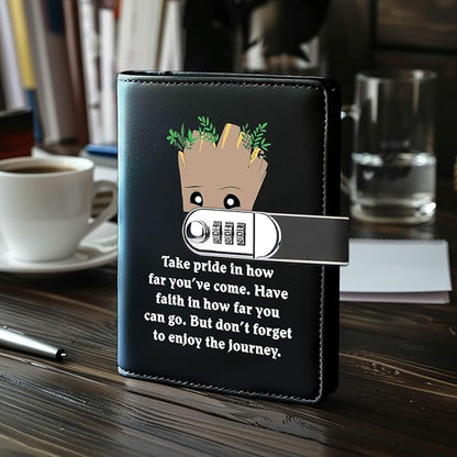 Funny Groot Gifts Leather Combination Lock Notebook Always Remember You’re Braver Than You Believe Leather Locked Journal Notebook Birthday Gifts for Daughter Son (take pride)