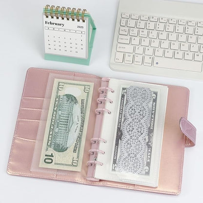 A6 Binder Pockets with No Zipper, Koqye Blue 10 Pcs Plastic Zipless Budget Envelopes, Two Pockets Frosted Cash Envelopes Money Bag for Budgeting, Cash Stuffing (Clear Petals-2set)