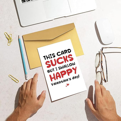 Rude Valentine's Day Card, Funny Valentines Card for Him, Naughty Valentines Day Card for Boyfriend Husband, This Card Sucks But I Swallow