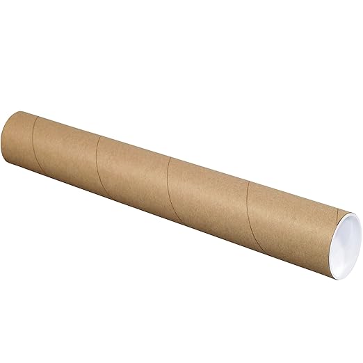 BOX USA BP3016K Mailing Tubes with Caps, 3" x 16", Kraft (Pack of 24)