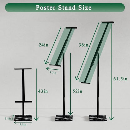 Poster Holder Stand with Marble Base, Floor Standing Sign Holder, Adjustable Height Up to 61.5 Inch, 360°Rotation Display Stand for Indoor & Outdoor Many Occasion