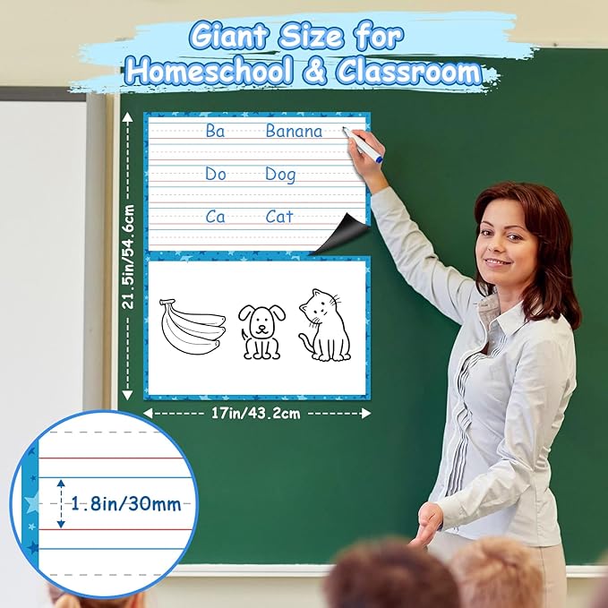 Giant Magnetic Dry Erase Handwriting Paper for Classroom Whiteboards – Reusable Writing Chart with Lined Paper Design, Perfect for Handwriting Practice, Homeschooling, and Teacher Essentials