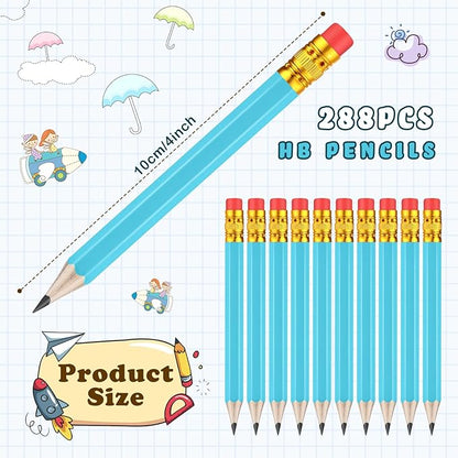 Chivao 288 Pieces Golf Mini Pencils Bulk with Eraser #2 HB Golf Short Pre Sharpened Pencils for Party Favors Office Supplies 4 Inch(Light Blue)