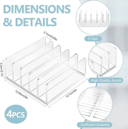 Geetery 4 Pcs Acrylic Cash Tray for Cash Stuffing Mail Sorter Organizer Desk Organizer for Sorting Mail Clear Envelope Organizer for Desk Cash Envelope Bill Business Card Eyeshadow Palette (5 Slot)