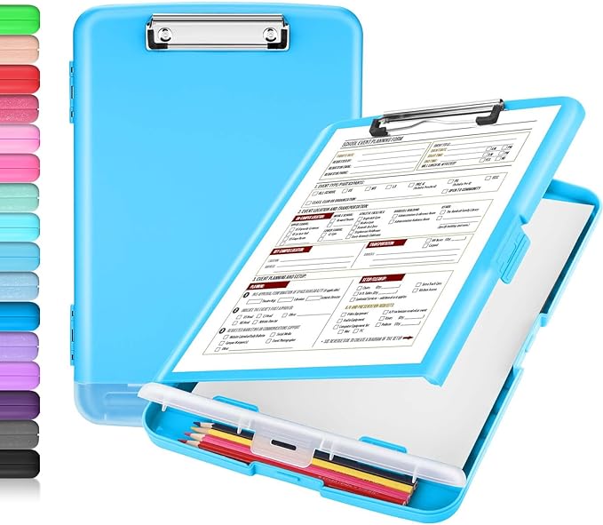 Sooez Clipboard with Storage, High Capacity Nursing Clipboards with Pen Holder, Heavy Duty Plastic Storage Clipboard with Low Profile Clip, Clipboard Folder, Teacher Must Haves, Office Supplies
