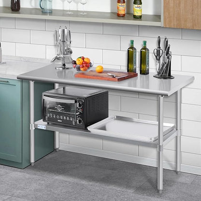 HALLY Stainless Steel Table for Prep & Work 30 x 60 Inches, NSF Commercial Heavy Duty Table with Undershelf and Galvanized Legs for Restaurant, Home and Hotel