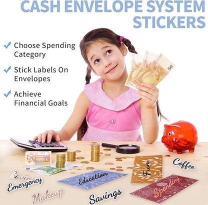 80 Cash-Envelope Budget Category Stickers - Rose Gold Vinyl Decals, Budget Binder Labels for Finance Planner & A6 Cash Binder, Budgeting Category Letter Stickers for Budget Wallet, Money Organizer