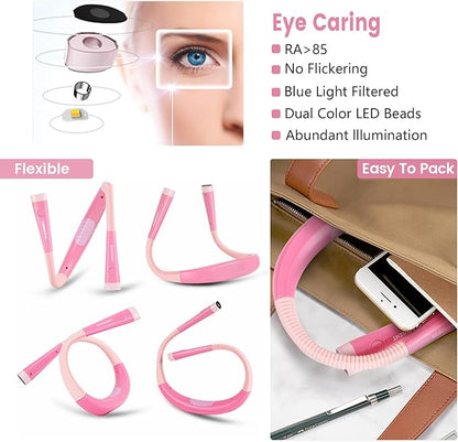 Glocusent Book Light, 3-Color & 6-Brightness Reading Light, Bendable Neck Light, 80-hr Lasting Rechargeable Lamp, Perfect Book Light for Reading in Bed, Knitting, Camping, Repairing, Book Lovers Gifts