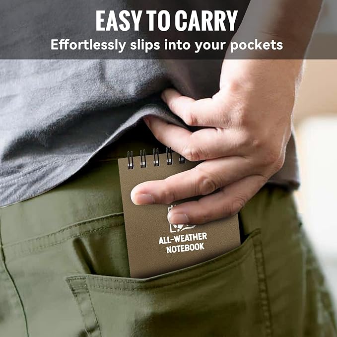 POPYOLA 8 Pack Waterproof Pocket Notebook, 3x5 Pocket Notepad, All Weather Mini Spiral Notepad, Write in the Rain Police Notepad with 100 Squared Pages for Outdoor Home Office School, Tan