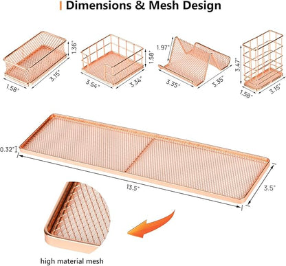 Rose Gold Desk Organizer, Office Desk Accessories with Pen Holder for desk, Desktop Organization with Phone Holder, Sticky Note Tray, Paperclip Storage and Caddy for Office Home School