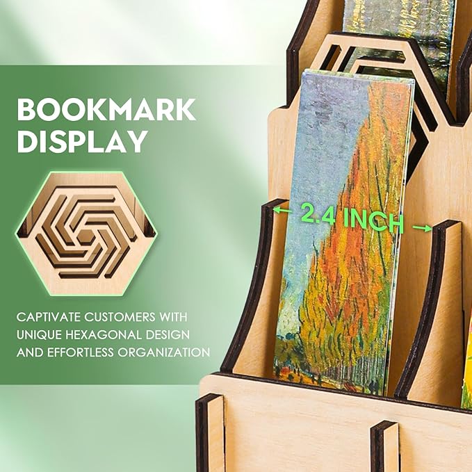Bookmark Display Stand, Bookmark Holder Sticker Display for Anyting up to 2.4 Inches Wide, 4 Tier Wood Bookmark Stand, Portable Product Bookmark Display for Vendors, Craft Show, Retail Store