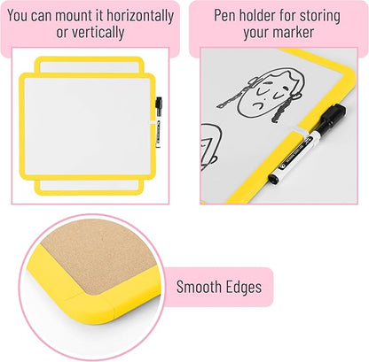 Mr. Pen Mini Dry Erase Board - Small Whiteboard for Kids & Students - 14' x 11' Black Dry Erase Marker Included - Yellow Frame