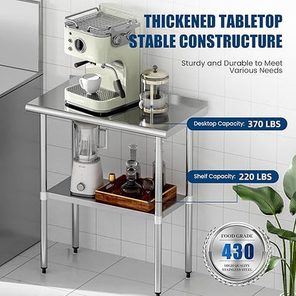 Stainless Steel Table 18 x 30 Inches Metal Prep Table with Backsplash & Adjustable Undershelf for Commercial Kitchen, Outdoor, Restaurant, Hotel & Garage
