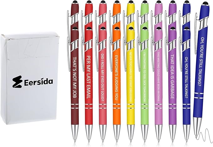 Eersida 20 Pcs Snarky Office Pens Funny Insulting Pens Arcastic Negative Quotes Ballpoint Macaron Touch Stylus for Office, Black Ink