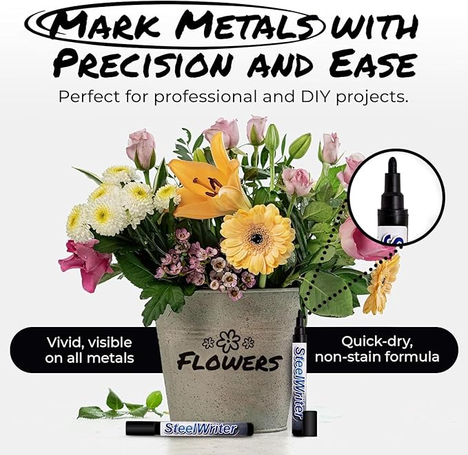 Metal Marking Paint Pen - Industrial Marker For Writing & Drawing on Steel and Metals - Washable Removable Paint Markers For Metal, Wet Erase Metal Paint, Black Paint Pen for Construction and Welders