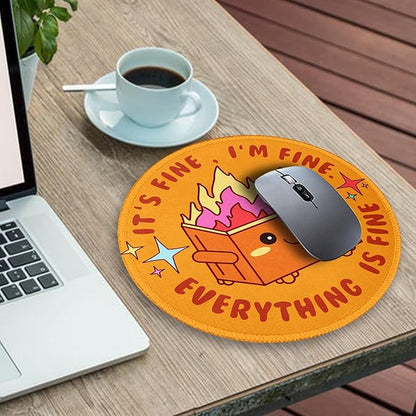 Gctriki Dumpster on Fire Mouse Pad for Desk, Funny Small Round Mousepad for Computer Laptop Gaming, Stitched Edge Non-Slip Rubber Base, Cute Dumpster Home Office Desk Accessories Decor for Women