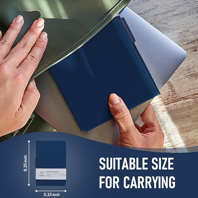 Hardcover Executive Notebooks, 160 Pages Line Ruled Classic Notebook Journal, Leather Notebooks with Pen Loop for Bussiness College Writing (Dark blue)