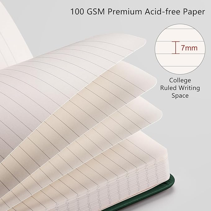 RETTACY Journaling Notebooks, A5 Lined Journal Notebook with 192 Numbered Pages, 5.7'' × 8.3'' Medium Size, for Writing, Work, Office, Leather Hardcover, 100 GSM Thick Paper (Dark Green)