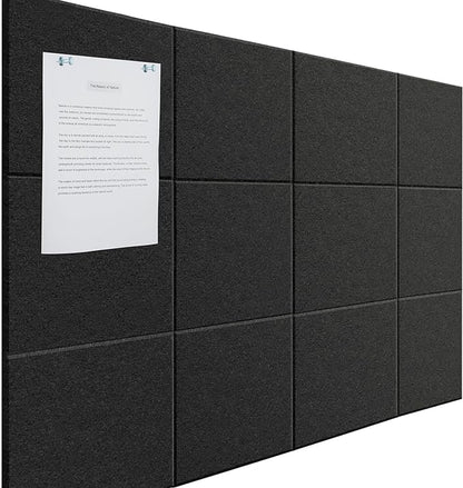Large Cork Board Alternative - 12 Pack Felt Wall Tiles Office Decor Bulletin Board Cork Boards for Walls, Black Cork Board for Office Pin Board with Safe Adhesive for Office/Home/School