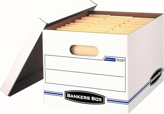 Bankers Box File Storage Box with Lift-Off Lid, Letter/Legal, 12 x 10 x 15 Inches, White, 4-Pack (0070329)