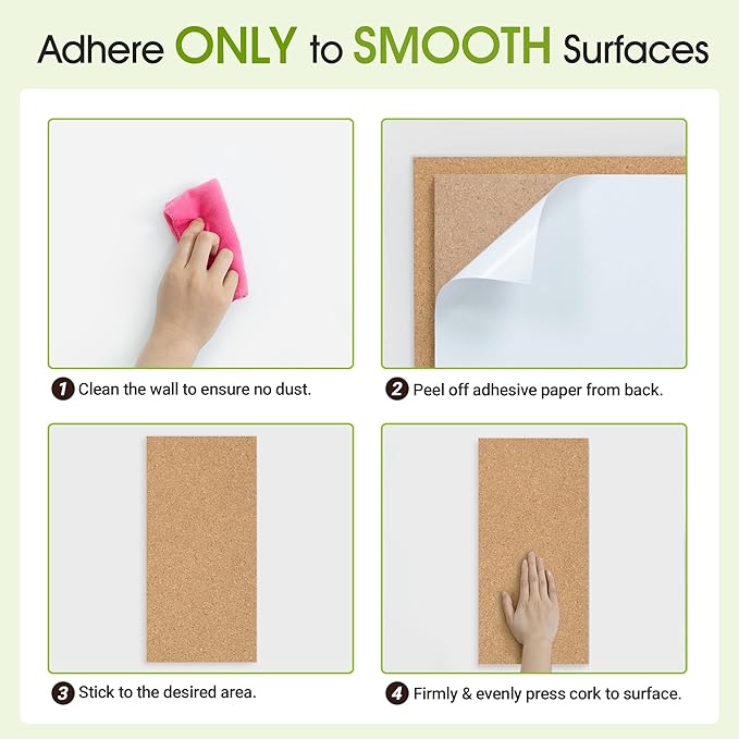 AKTOP Cork Board Bulletin Board 17"x8", 1/2" Thick Cork Board Tiles 6 Pack, Small Pin Board for Wall Decor, Self Adhesive Corkboards with 60 Push Pin Wood Clips for School, Home & Office