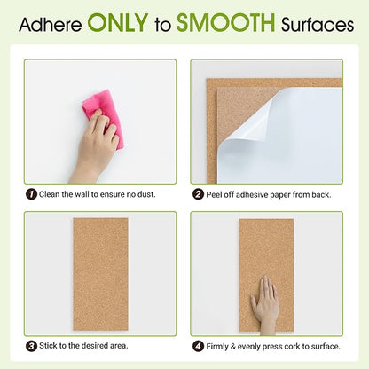 AKTOP Cork Board Bulletin Board 17"x8", 1/2" Thick Cork Board Tiles 6 Pack, Small Pin Board for Wall Decor, Self Adhesive Corkboards with 60 Push Pin Wood Clips for School, Home & Office