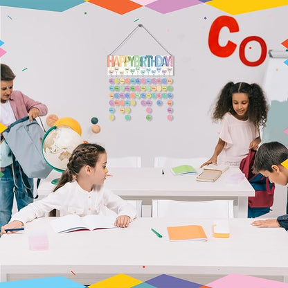 Eersida Birthday Calendar Wall Hanging Family Birthday Plaque with Tags Acrylic Birthday Reminder Calendar Board Classroom Birthday Reminder 120 Tags Christmas Party Gifts Home Decor(Pastel Color)