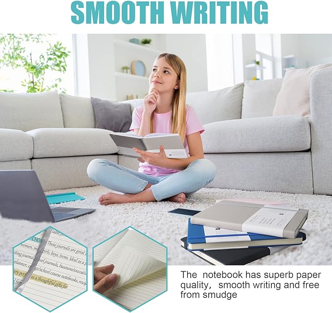 Lined Journal Notebook, 10Pack(Grey), 160 Pages, Medium 5.7 inches x 8 inches - 100 gsm Thick Paper, Hardcover