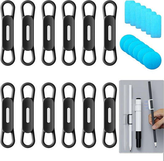 12 Pack Magnetic Pen Holder for Refrigerator, Silicone Magnetic Pencil Holder for Locker, Magnetic Dry Erase Marker Holder for Whiteboard, Desk, Clipboard (12back)