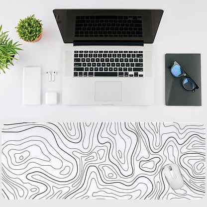 Gaming Mouse Pad Large 31.5 x 11.8in Topographic Keyboard Pad Mouse Pad for Non-Slip Base and Stitched Edge, Extended Desk Pad XL Keyboard Desk Mat (White)