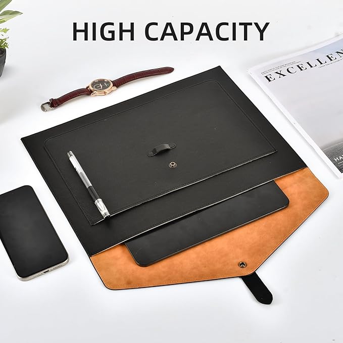 Black Leather File Folder Letter Size, File Organizer, Important Document Folders with Pockets, Document Organizer, Laptop Sleeve Notebook Case, Paper Storage, A4 Envelopes Filing Folder 3PCS