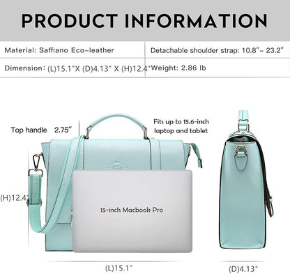 Laptop Briefcase for Women,15.6 Inch Work Tote Bag Trendy Computer Bag Business Satchel Purse with Professional Protection Padded Compartment for Work Travel,Mint