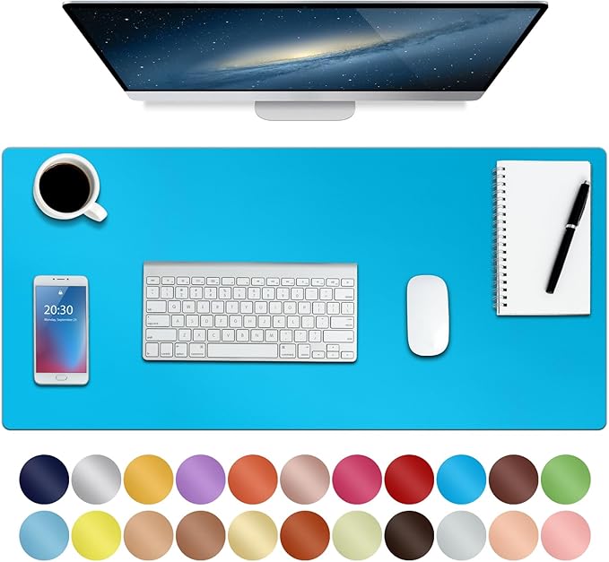 ‎Boutilon Leather Desk Pad 30" x14",Non-Slip Mouse Pad,Office Desk Mat,Waterprooft PU Leather Desk Blotter,Desk Pad Protector,Desk Writing Pad for Home Office Decor (M-Blue)