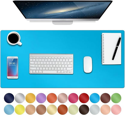 ‎Boutilon Leather Desk Pad 30" x14",Non-Slip Mouse Pad,Office Desk Mat,Waterprooft PU Leather Desk Blotter,Desk Pad Protector,Desk Writing Pad for Home Office Decor (M-Blue)