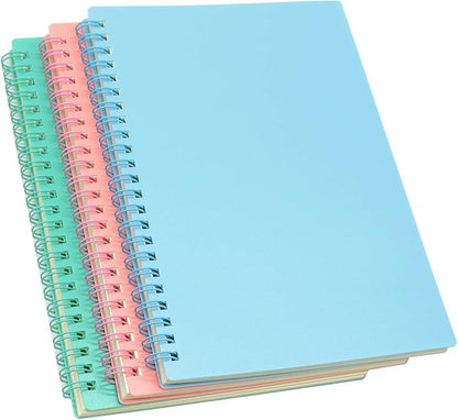 Yansanido Spiral Notebook, 3 Pcs A5 Thick Plastic Hardcover 8mm Ruled 3 Color 80 Sheets -160 Pages Journals for Study and Notes (Light Pink,Light Green,Light Blue, A5 5.7" x 8.3"-Ruled)