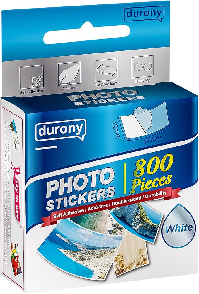 durony 800 Pieces Photo Sticker White Double-Sided Self Adhesive Photo Tapes for Pictures DIY Photo Album Journal