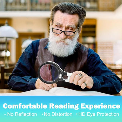 Compact Magnifying Glass with Lights,45X 10X 5X Small Handheld Lighted Magnifier, 3 LED Light Magnifying Glass for Reading Small Prints & Low Vision Seniors 2 Pack B&W