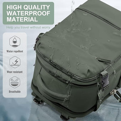 Travel Backpack Simple Durable Carry On Backpack with Shoe Compartment, Personal Item Travel Bag Flight Approved, Water Resistant Laptop Backpack for Women Men Weekender Business, Sage Green