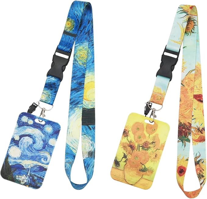 2Pack Detachable Lanyard with ID Badge Card Holder Silky Keychain Lanyards Keys Neck Strap with Metal Lobster Clip Clasp and Charm Hard Card Case for Women Men Adults (2)