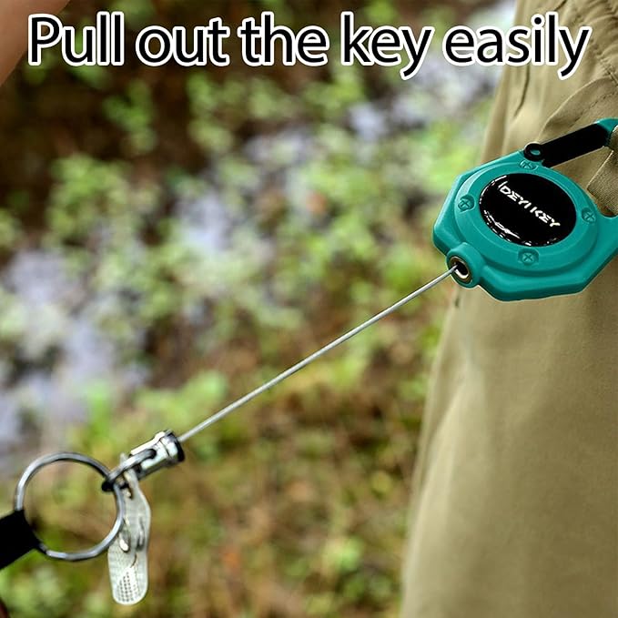 Retractable Keychain Heavy Duty, Multitool Carabiner Badge Holder, Retractable Keychain Clip Id Holder, Tactical ID Badge Reel with 29.5" Steel Retractable Cord, 2Pack Green