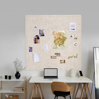 Large Bulletin Board - 48 x 48 Inches, Decorative Felt Pin Board for Wall - 4' x 4' Foldable Photo Display Board with Self-Adhesive Tape, Includes 20 Push Pins - Oatmeal