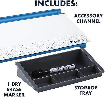 Quartet Glass Dry Erase White Board, Desktop Computer Pad for Notetaking, 18" x 6" Whiteboard, Clean Erase Surface with Storage, 1 Dry Erase Marker, Dot Pattern (GDP186D)