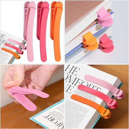 3pcs Page Bookmarks for Reading, Automatic Book Marks Tailored for Book Enthusiasts, Unique and Cute Book Page Holder Markers Clip Reading Accessories Gifts（Pink Orange Rose）