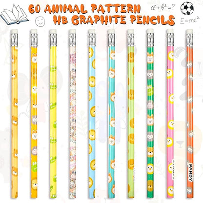 Ireer 60 Pcs Scented Pencils for Kids Animal Fruit Fun Smelly Pencils Bulk HB Graphite with 60 Pcs Cute Cartoon Toppers Gift for School Office Classroom Party Reward Supplies(Cute Style)
