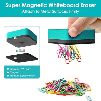 MaxGear Dry Erase Erasers, 48 Pack Magnetic Whiteboard Erasers for Classroom, Mini Whiteboard Cleaning Pads Bulk, Chalkboard Wiper Teacher Supplies for School, Office, Home (Green, 2 x 2 x 0.6 Inch)