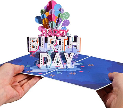 Paper Love 3D Birthday Pop Up Card, Happy Birthday Balloons, For Adults or Kids -5" x 7" Cover - Includes Envelope and Note Tag (Birthday Card)