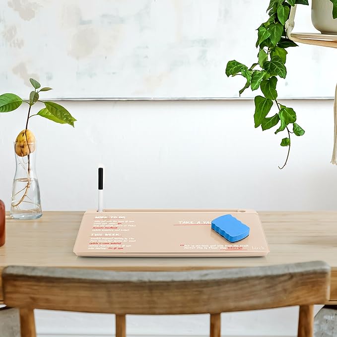 Birch Desktop Whiteboard with Storage & Multiple Marker Surface Desktop Glass Dry Erase Board Desk Top White Board Dry Erase Notepad Desk White Board Tabletop Desk Whiteboard (Sand)