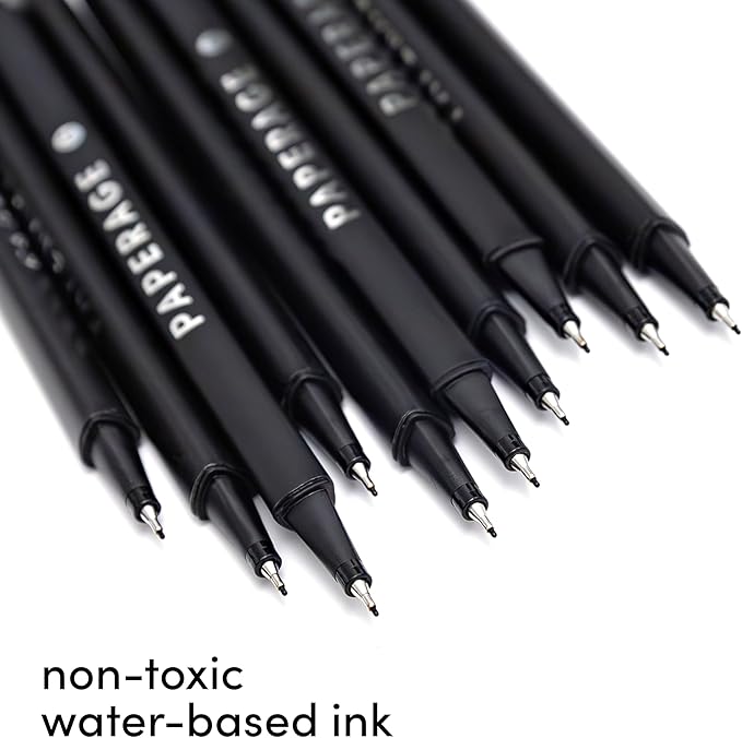 PAPERAGE Felt Tip Fine Point Pens (0.4mm), 12 Pack, Pens For Journaling, Notebooks, Planners, Calendars & Drawing, Great for School, Office, & Home (Black Ink)