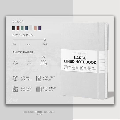 BEECHMORE BOOKS Lined Journal Notebook, 8.5 x 11.5 inch, A4 160 Lined Pages, Hardcover Leather Journals for Women, Men, Writing and Notebooks for Work - 120 GSM Thick Paper, Gifts Box Included