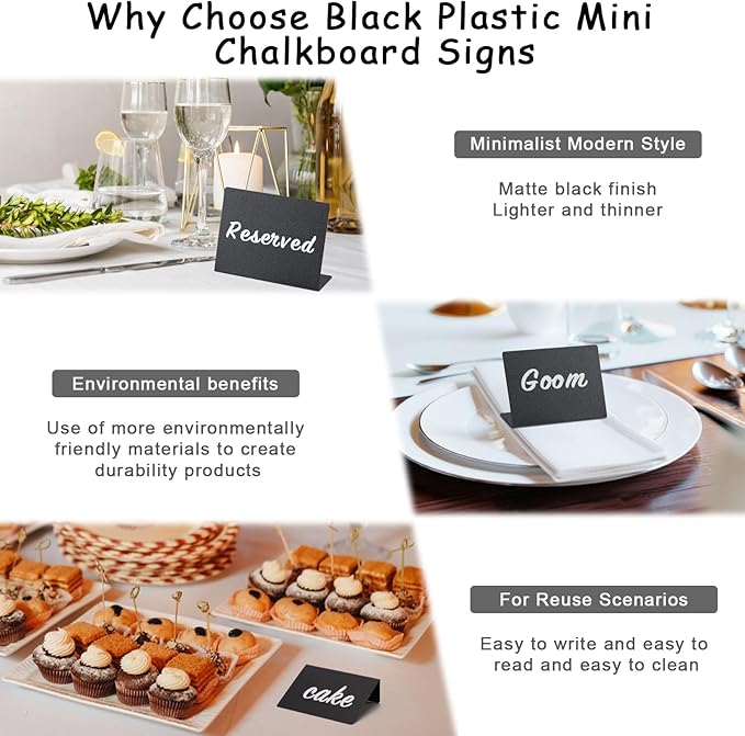 BOOMIBOO 20 Pack 4"x3"Mini Chalkboard Signs, Reusable and Reserved Table Signs, Easy to Write and Wipe Out, Food Labels for Parties - Buffets - Birthdays -Bakery-Table Numbers-Weddings